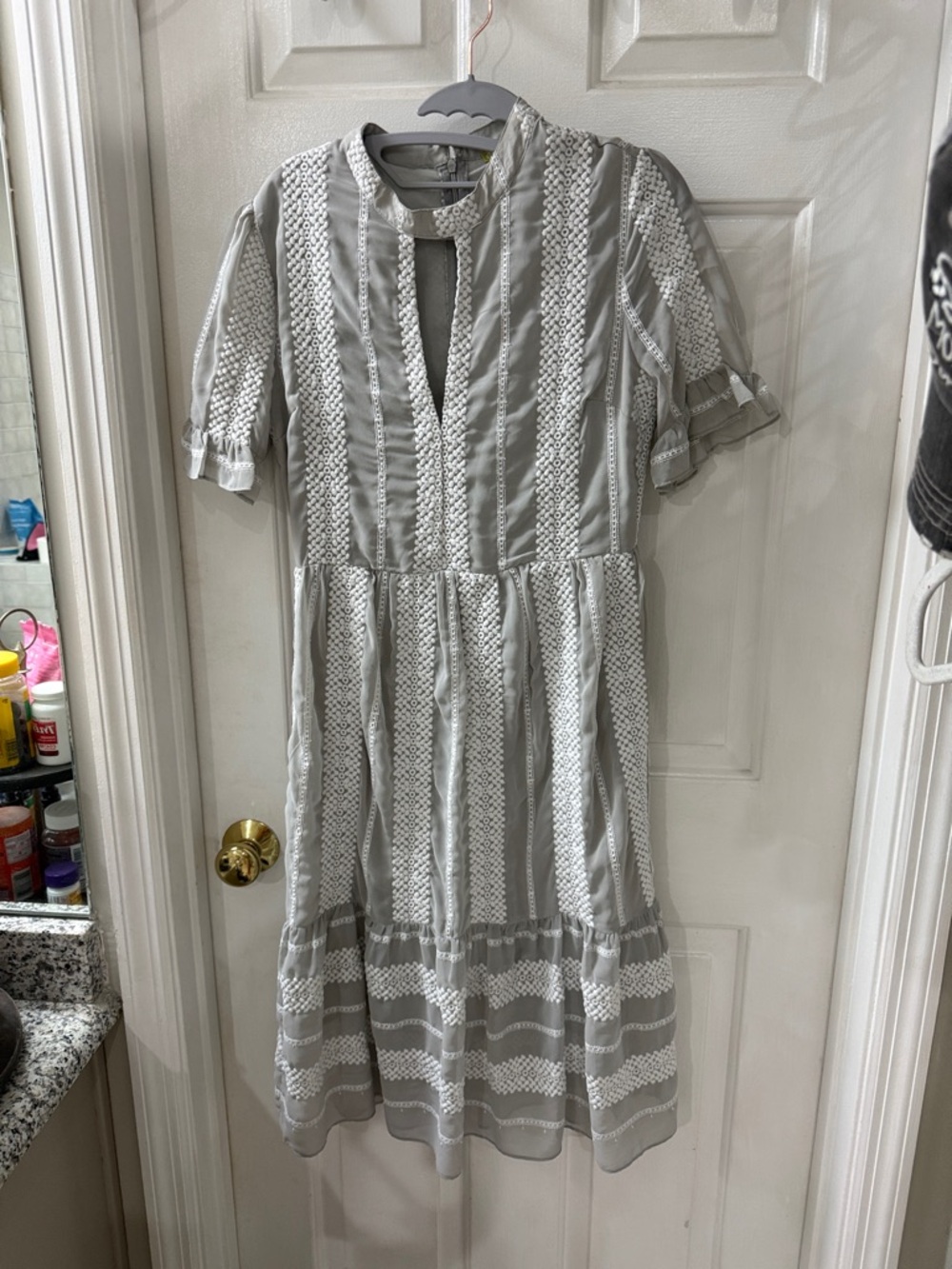 Gianni Bini Light Gray Lace-Detail Midi Dress